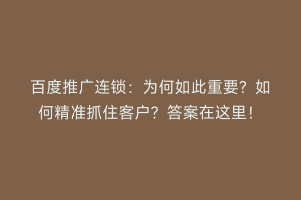 百度推广连锁：为何如此重要？如何精准抓住客户？答案在这里！