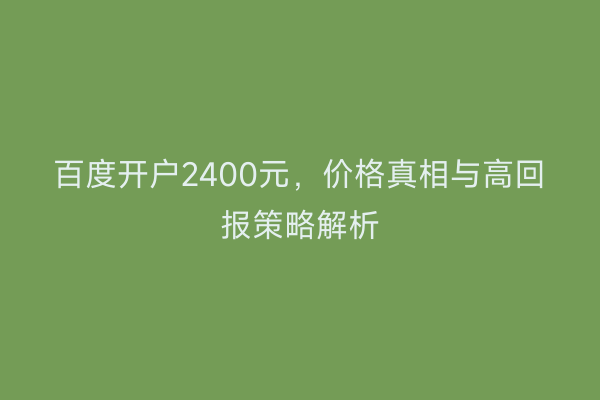 百度开户2400元，价格真相与高回报策略解析