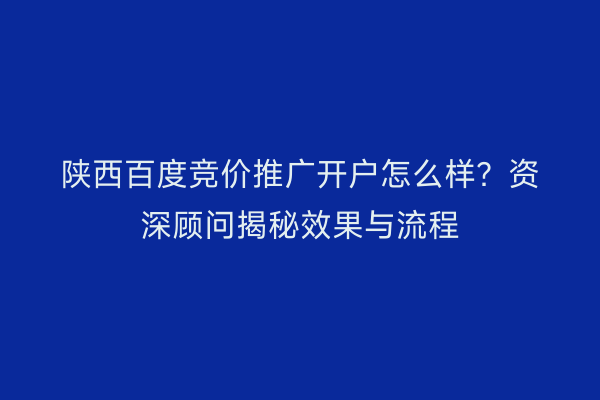 陕西百度竞价推广开户怎么样？资深顾问揭秘效果与流程