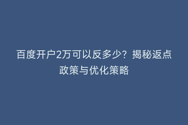 百度开户2万可以反多少？揭秘返点政策与优化策略
