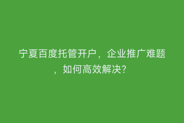 宁夏百度托管开户，企业推广难题，如何高效解决？