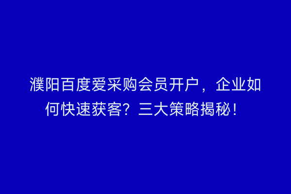 濮阳百度爱采购会员开户，企业如何快速获客？三大策略揭秘！