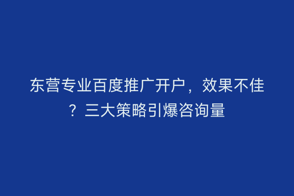 东营专业百度推广开户，效果不佳？三大策略引爆咨询量
