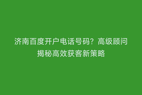 济南百度开户电话号码？高级顾问揭秘高效获客新策略