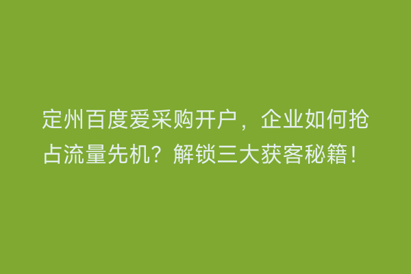 定州百度爱采购开户，企业如何抢占流量先机？解锁三大获客秘籍！