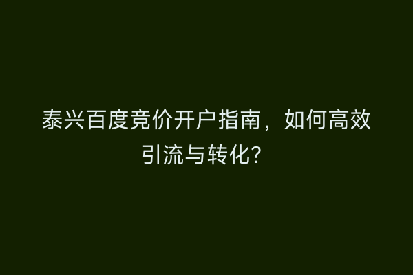 泰兴百度竞价开户指南，如何高效引流与转化？