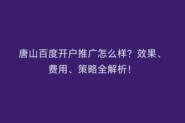 唐山百度开户推广怎么样？效果、费用、策略全解析！