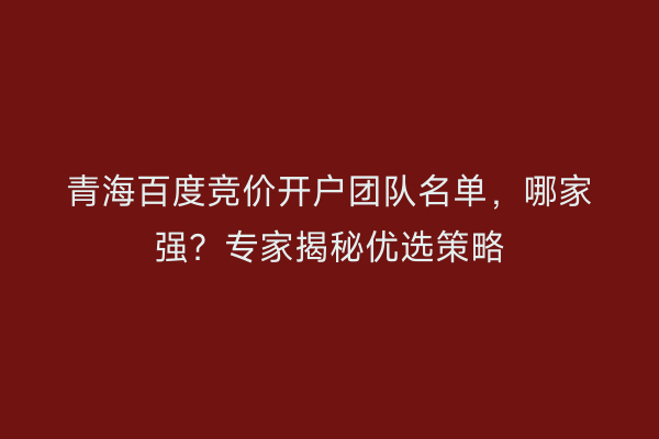 青海百度竞价开户团队名单，哪家强？专家揭秘优选策略