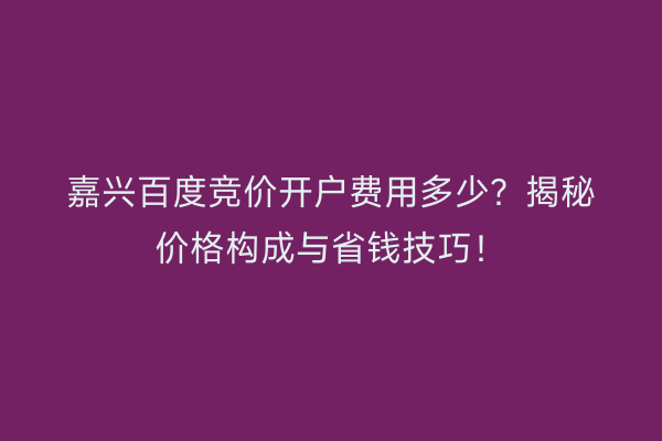 嘉兴百度竞价开户费用多少？揭秘价格构成与省钱技巧！