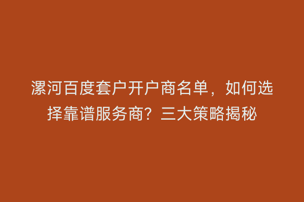 漯河百度套户开户商名单，如何选择靠谱服务商？三大策略揭秘
