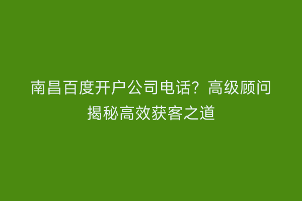 南昌百度开户公司电话？高级顾问揭秘高效获客之道