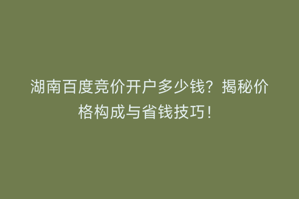 湖南百度竞价开户多少钱？揭秘价格构成与省钱技巧！