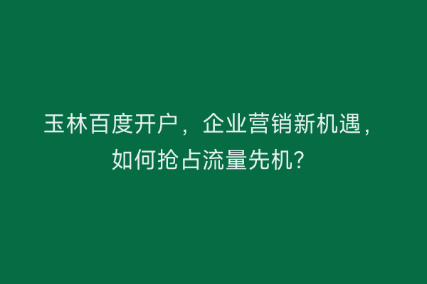 玉林百度开户，企业营销新机遇，如何抢占流量先机？