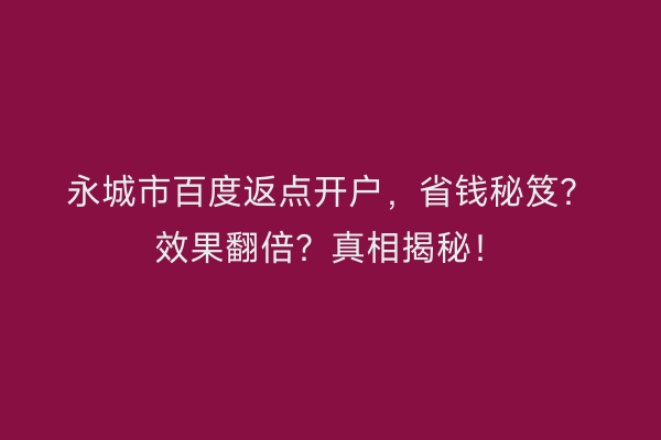 永城市百度返点开户，省钱秘笈？效果翻倍？真相揭秘！