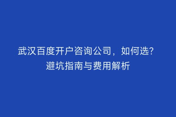 武汉百度开户咨询公司，如何选？避坑指南与费用解析