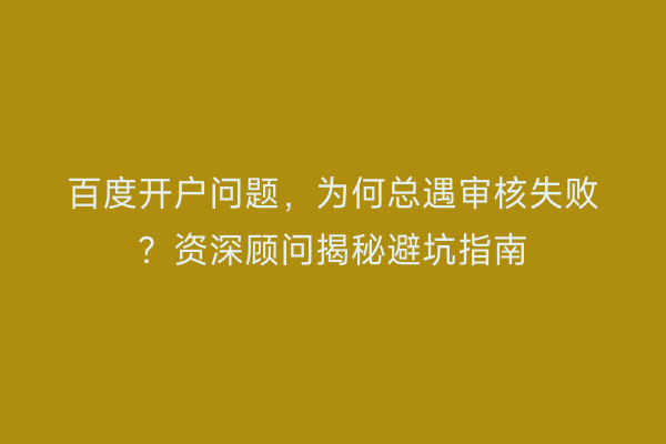 百度开户问题，为何总遇审核失败？资深顾问揭秘避坑指南
