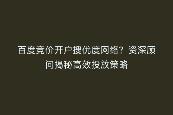 百度竞价开户搜优度网络？资深顾问揭秘高效投放策略