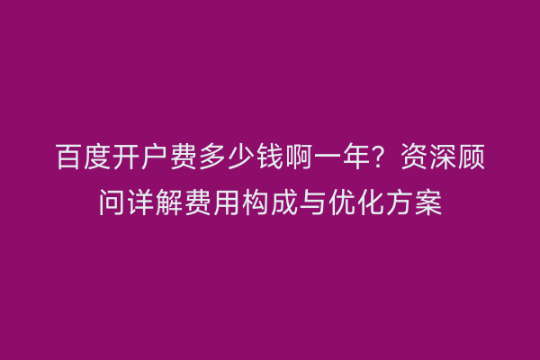 百度开户费多少钱啊一年？资深顾问详解费用构成与优化方案