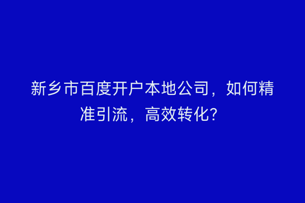 新乡市百度开户本地公司，如何精准引流，高效转化？