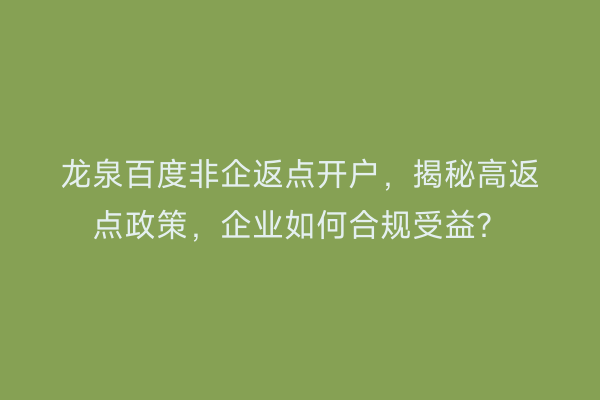 龙泉百度非企返点开户，揭秘高返点政策，企业如何合规受益？