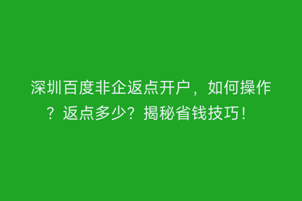 深圳百度非企返点开户，如何操作？返点多少？揭秘省钱技巧！