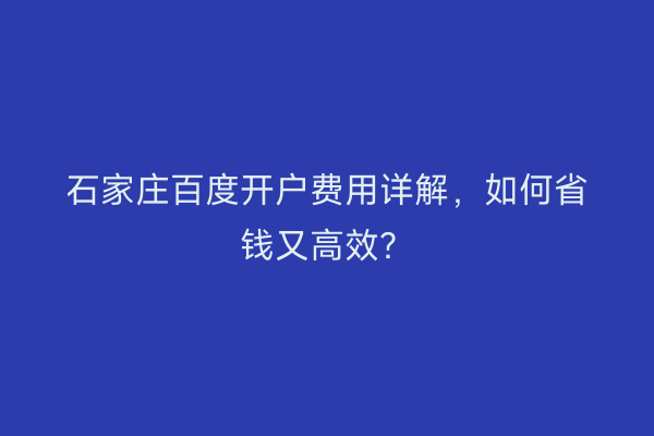 石家庄百度开户费用详解，如何省钱又高效？