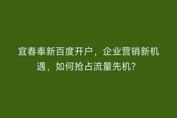 宜春奉新百度开户，企业营销新机遇，如何抢占流量先机？