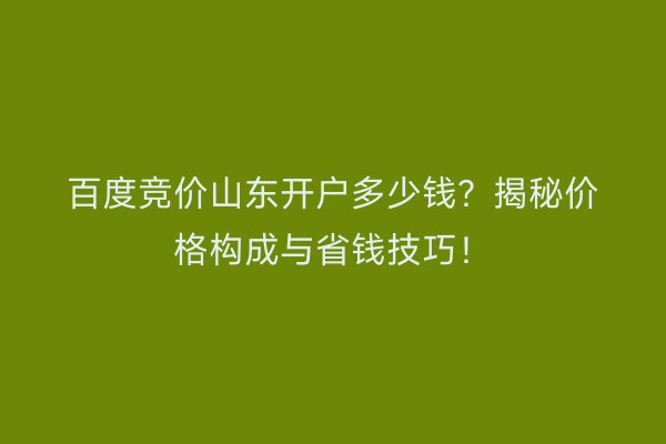 百度竞价山东开户多少钱？揭秘价格构成与省钱技巧！