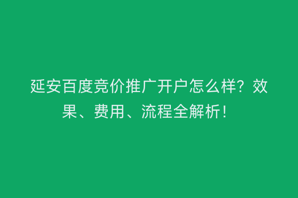 延安百度竞价推广开户怎么样？效果、费用、流程全解析！
