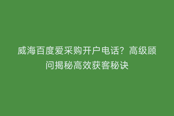 威海百度爱采购开户电话？高级顾问揭秘高效获客秘诀