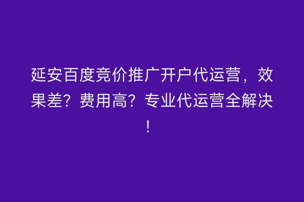 延安百度竞价推广开户代运营，效果差？费用高？专业代运营全解决！