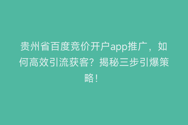 贵州省百度竞价开户app推广，如何高效引流获客？揭秘三步引爆策略！