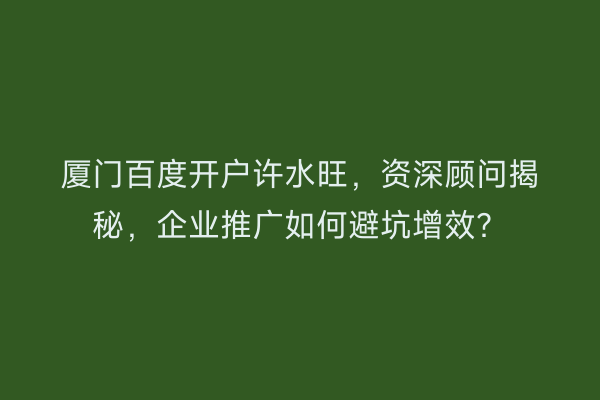 厦门百度开户许水旺，资深顾问揭秘，企业推广如何避坑增效？