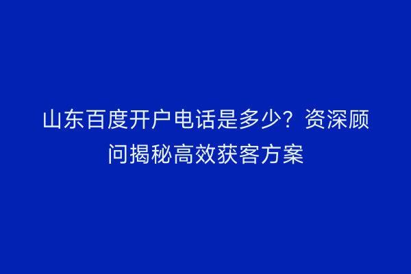 山东百度开户电话是多少？资深顾问揭秘高效获客方案