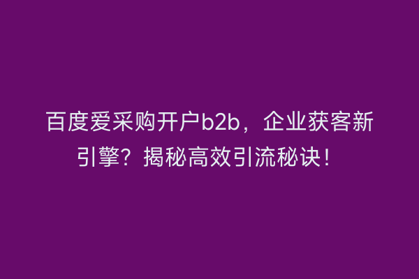 百度爱采购开户b2b，企业获客新引擎？揭秘高效引流秘诀！