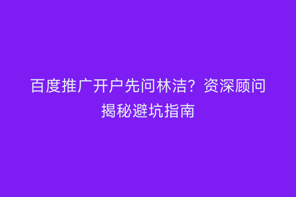 百度推广开户先问林洁？资深顾问揭秘避坑指南
