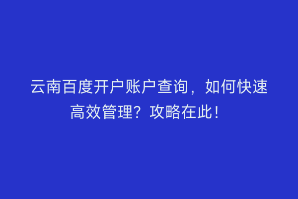 云南百度开户账户查询，如何快速高效管理？攻略在此！