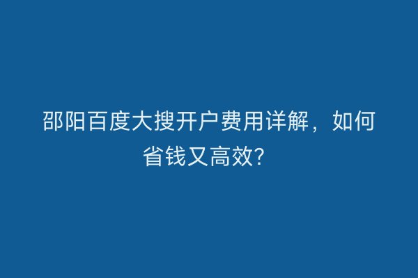 邵阳百度大搜开户费用详解，如何省钱又高效？