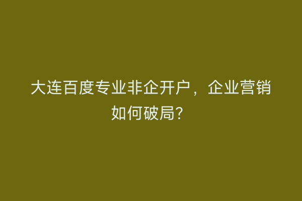 大连百度专业非企开户，企业营销如何破局？