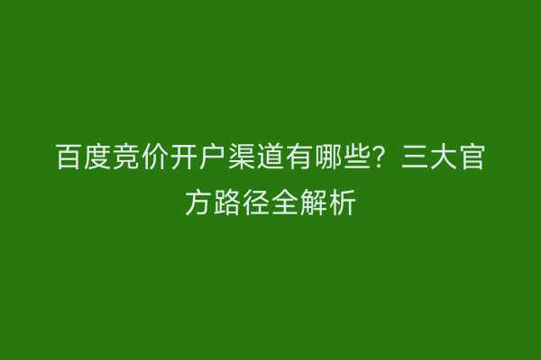 百度竞价开户渠道有哪些？三大官方路径全解析