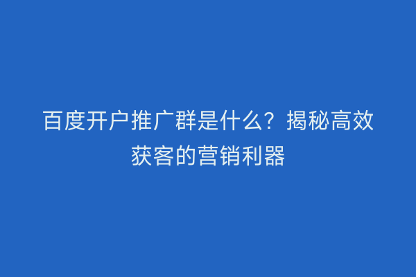 百度开户推广群是什么？揭秘高效获客的营销利器
