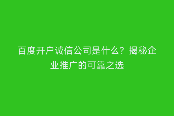 百度开户诚信公司是什么？揭秘企业推广的可靠之选