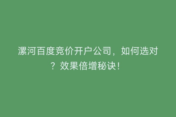 漯河百度竞价开户公司，如何选对？效果倍增秘诀！