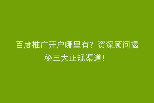 百度推广开户哪里有？资深顾问揭秘三大正规渠道！