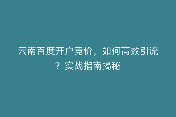 云南百度开户竞价，如何高效引流？实战指南揭秘