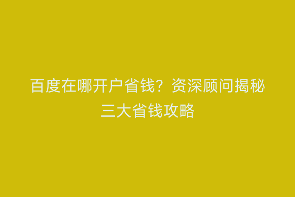 百度在哪开户省钱？资深顾问揭秘三大省钱攻略