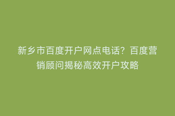 新乡市百度开户网点电话？百度营销顾问揭秘高效开户攻略