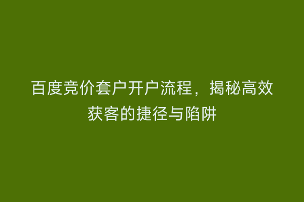 百度竞价套户开户流程，揭秘高效获客的捷径与陷阱