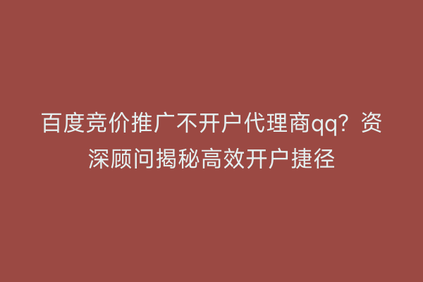 百度竞价推广不开户代理商qq？资深顾问揭秘高效开户捷径