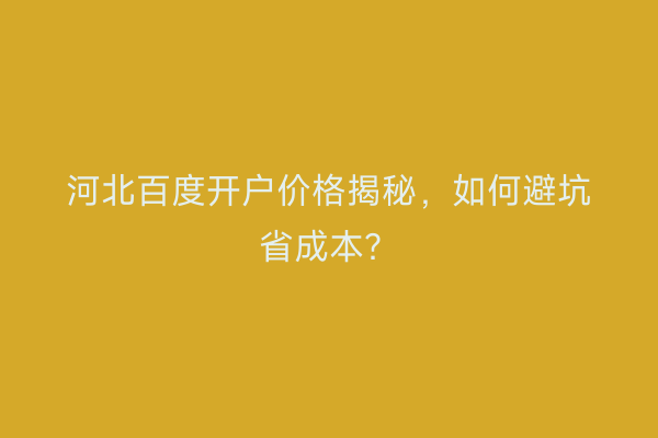 河北百度开户价格揭秘，如何避坑省成本？